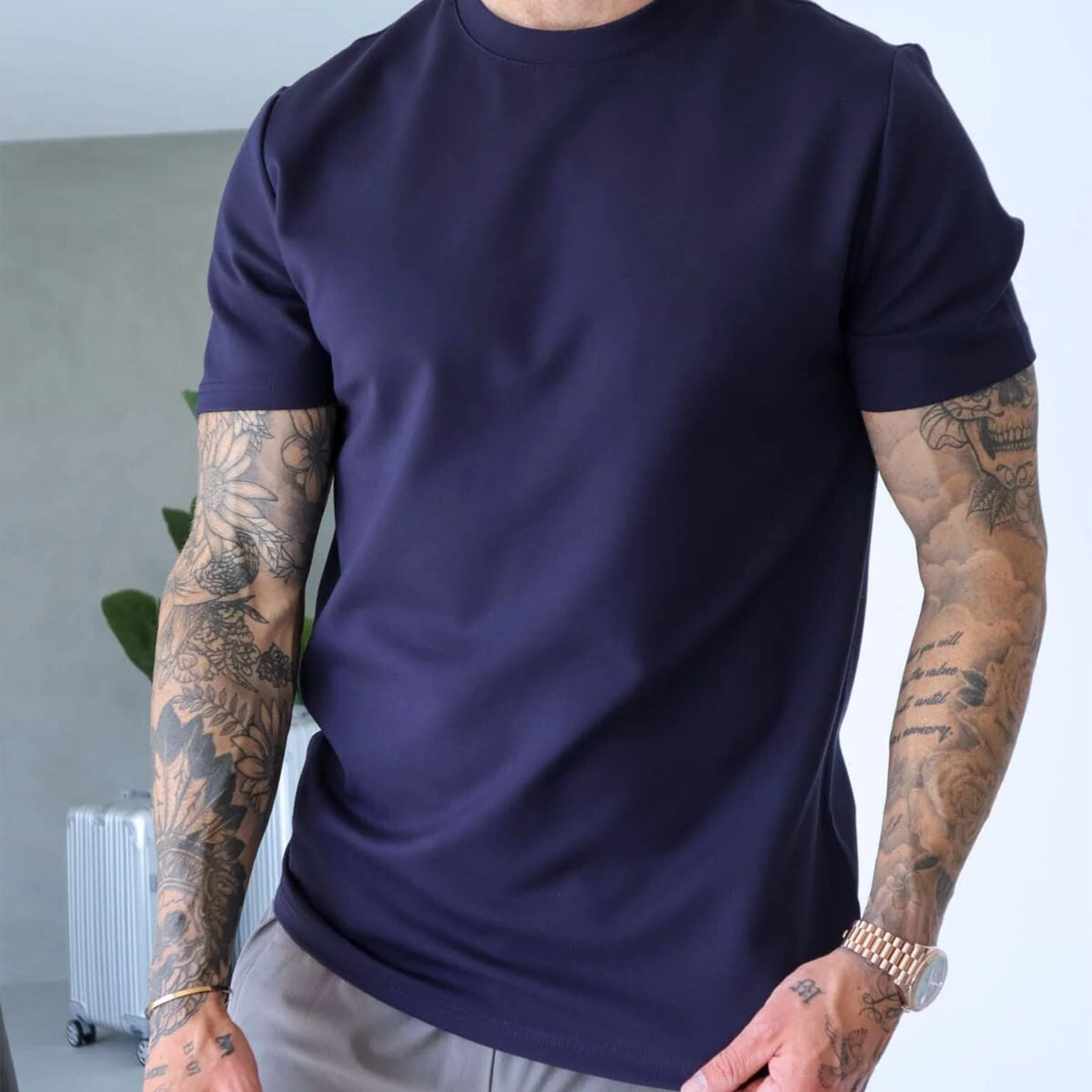 Front View of Belier Premium Navy T Shirt